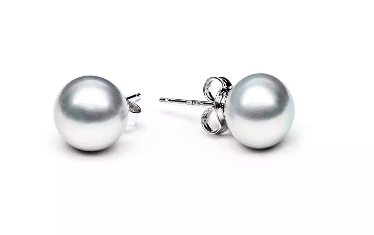 Klassischer Perlenohrstecker grau button 8.5-9 mm, Sicherheitsverschluss 925er Silber, Gaura Pearls, Estland